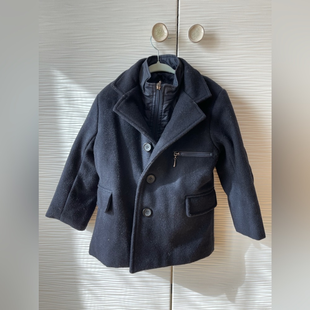 Raxevsky navy boys’ pea coat.